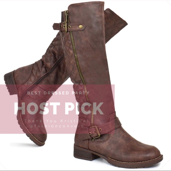 Margo Brown Tufted Knee High Buckle Riding Boot - Picture 2 of 7